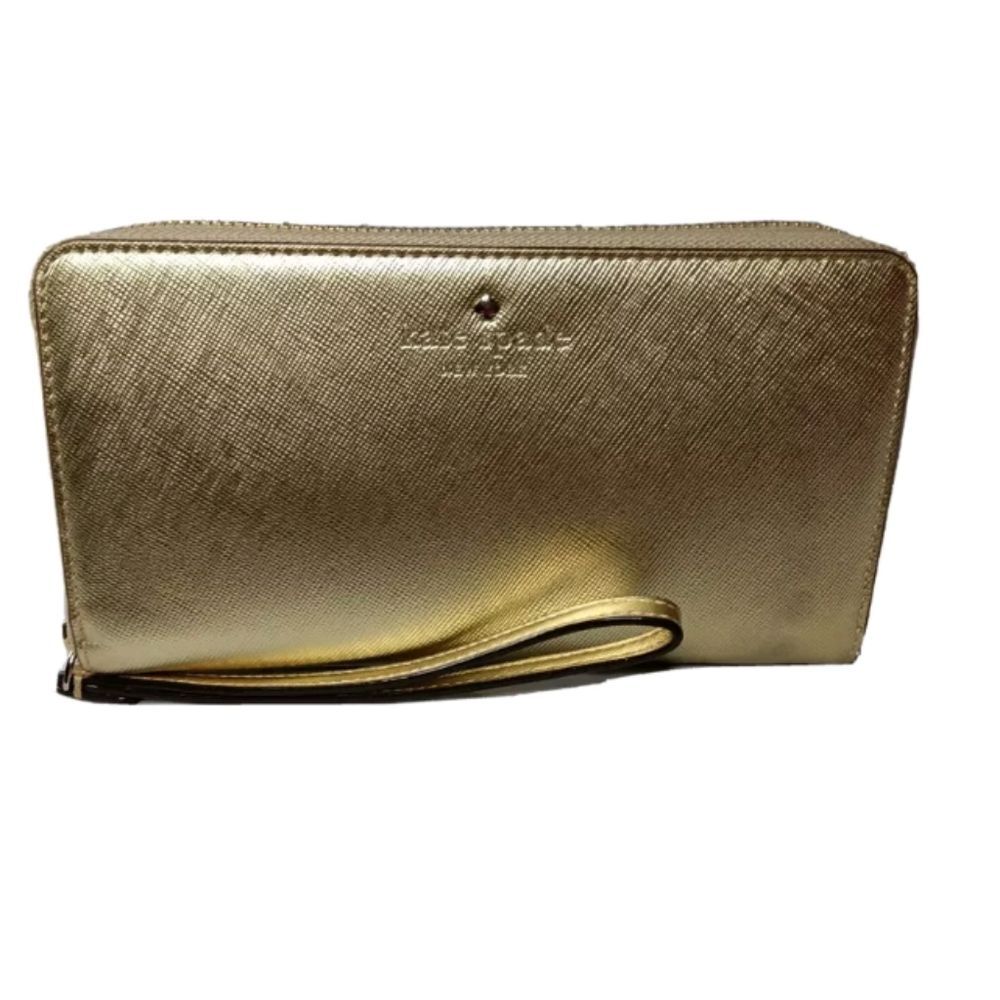 Kate Spade Large Zip Around Wallet Gold Saffiano Leather Retail $195